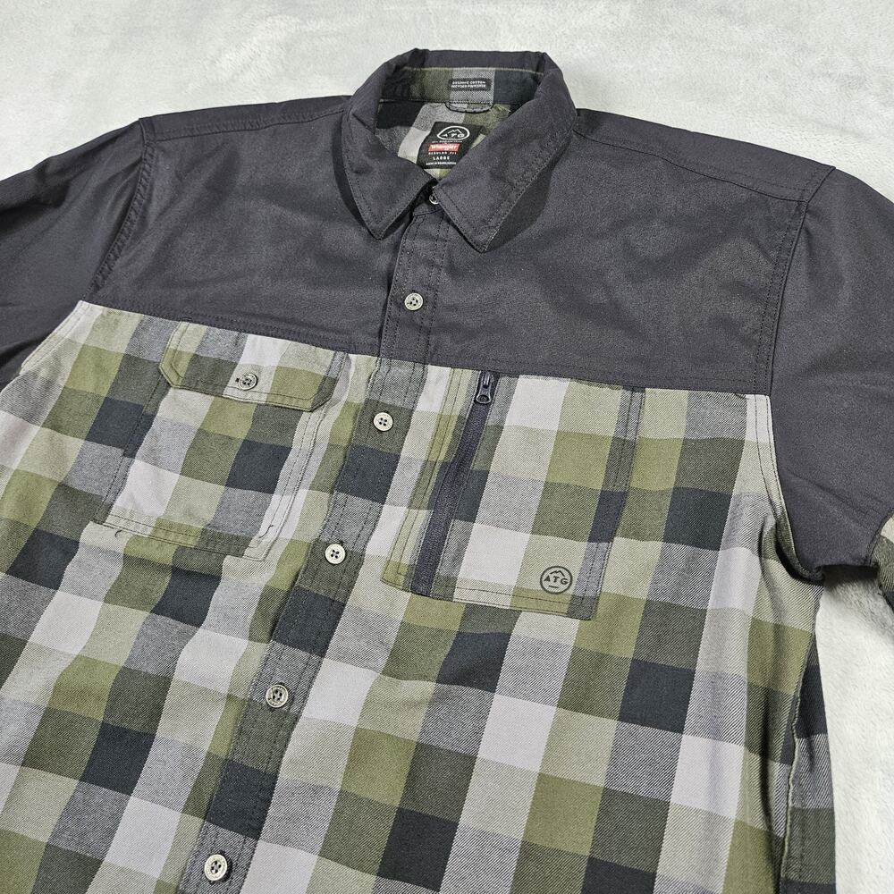 Wrangler All Terrain Gear Button Up Shirt Mens Large Green Organic Cotton Plaid